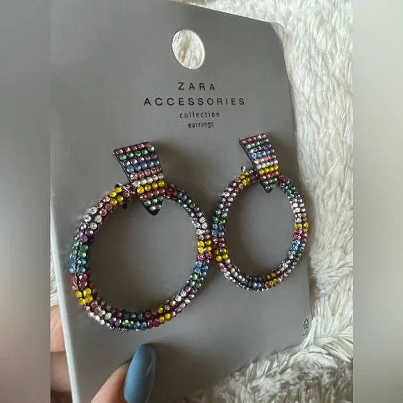 ZARA Accessories Collection Rhinestone Hoop Earrings - Picture 4 of 9